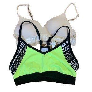 Victoria Secret Bras Pink Neon Green Black Sports 2 Piece Athletic Medium 32B